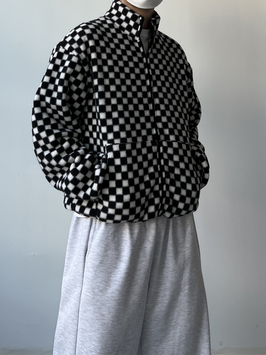 Checkerboard Fleece Zip-Up
