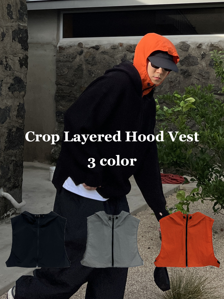 Crop Layered Hood Vest (3color)